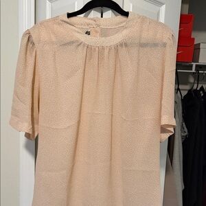 Peach Short-Sleeve Gathered Neck Blouse